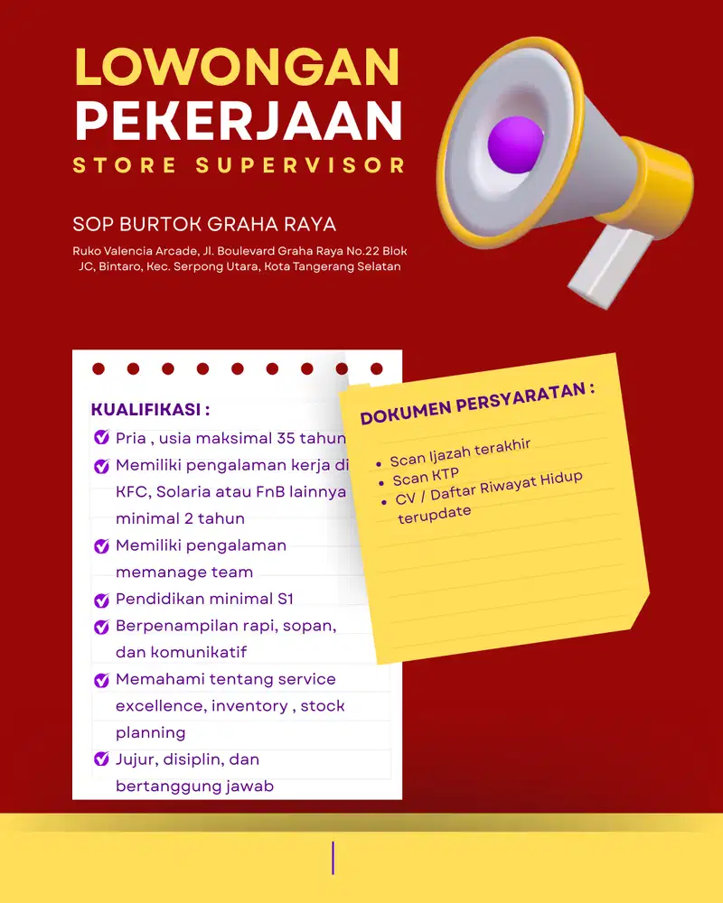 Lowongan SPV Sop Burtok Graha Raya