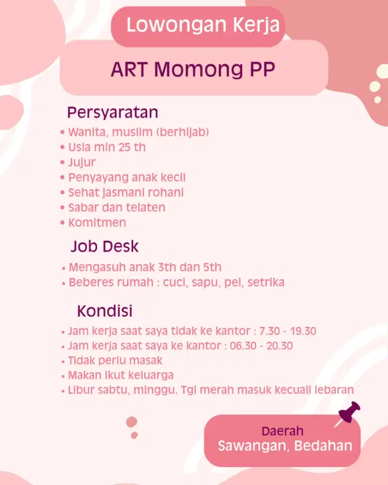 Lowongan ART Momong PP