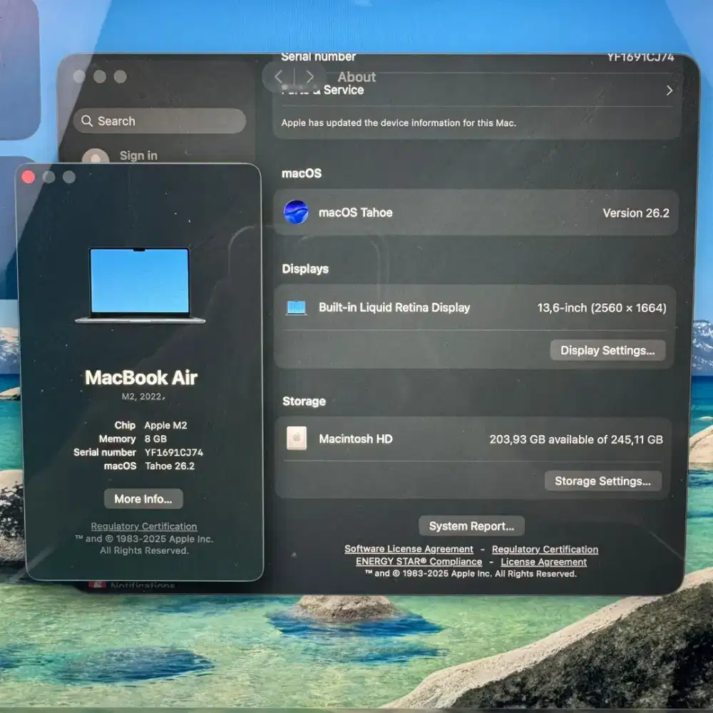 Macbook Air M2 13 Inch Ram 8 Ssd 256  lengkap full set Midnight Blue