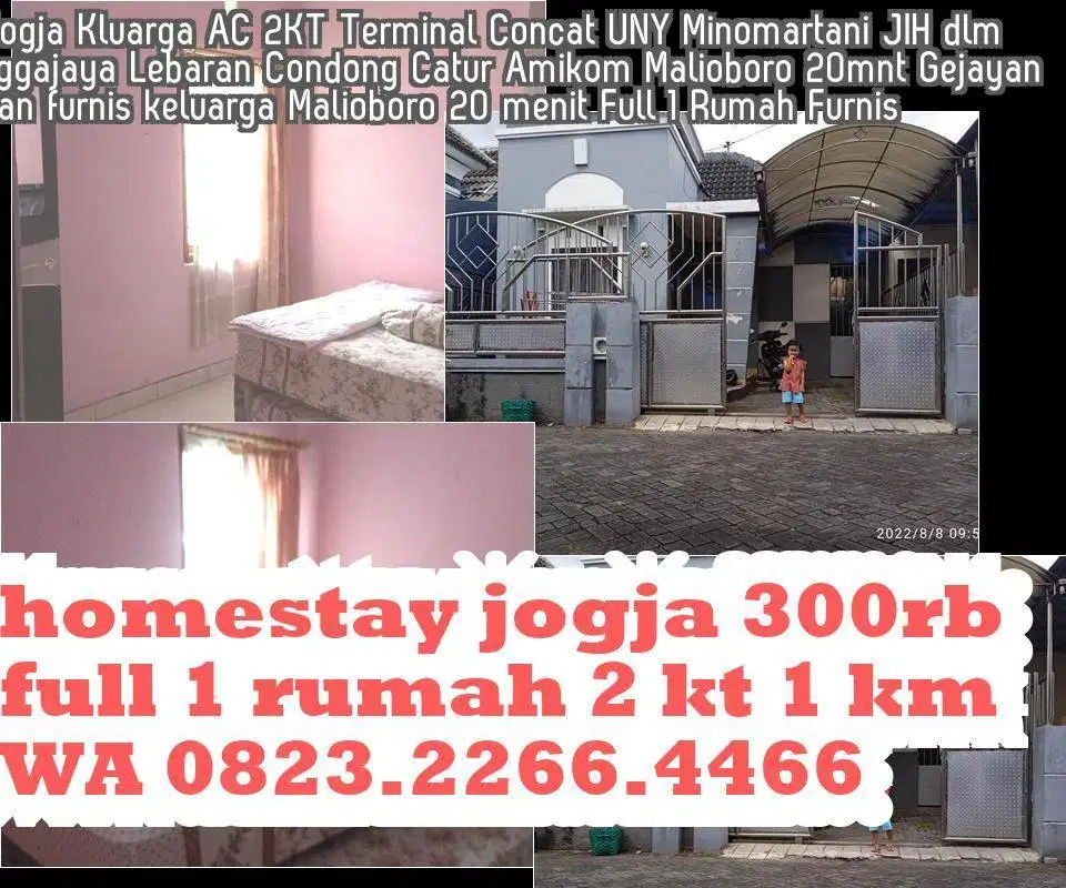 Sewa Homestay Yogya Angg Harian Mingguan Bulanan Murah AC Keluarga 2KT