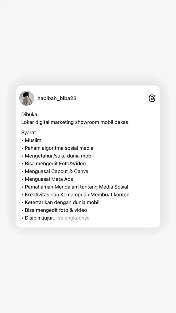 Loker marketing sales mobil second