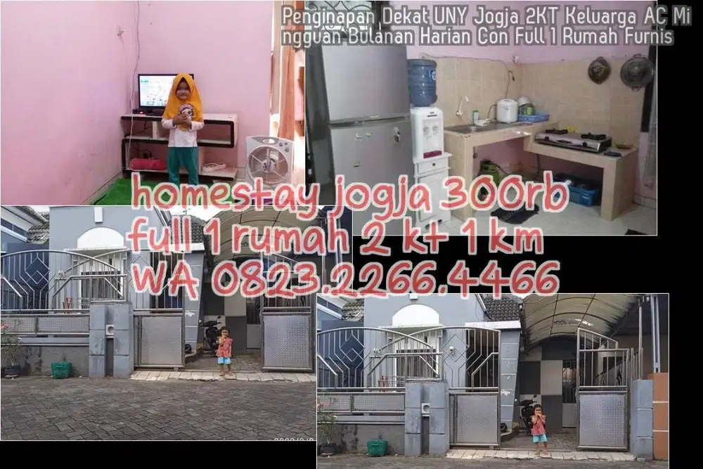 Penginapan Dekat UNY Jogja 2KT Keluarga AC Mingguan Bulanan Harian Con