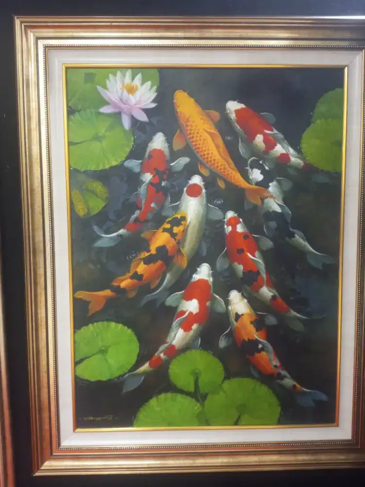 Lukisan Ikan Koi Pigura Mewah – Besar & Elegan