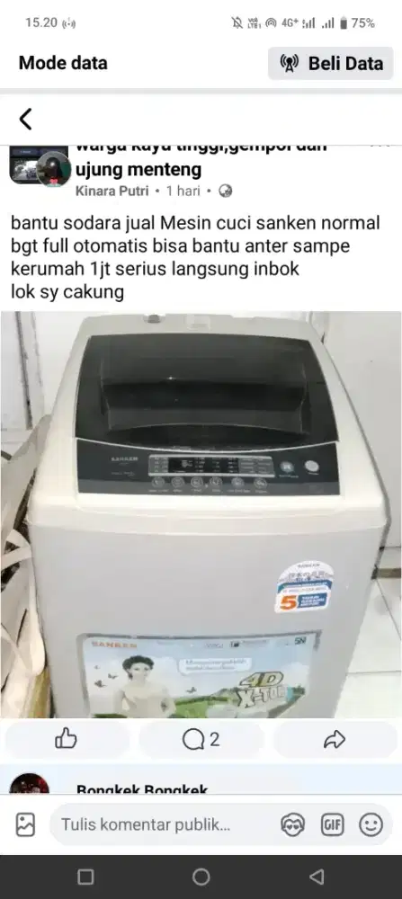 mesin cuci sanken full otomatis masih cantik mulus normal banget