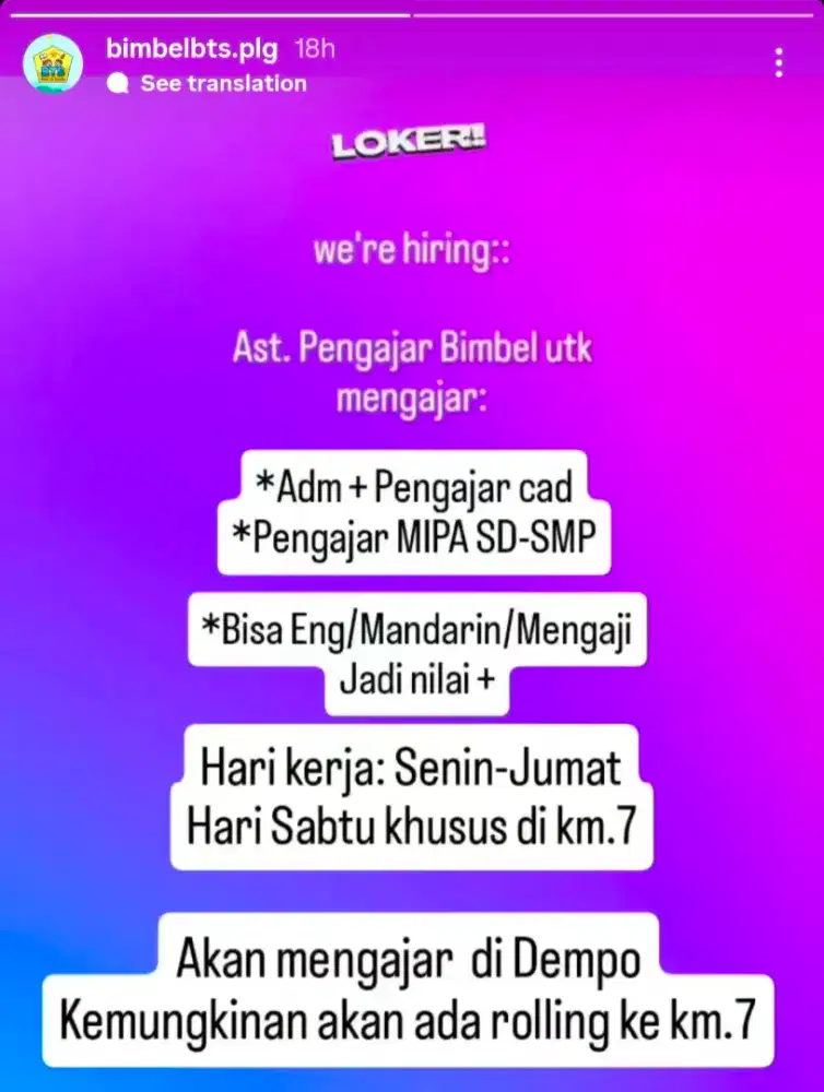 Loker utk tenaga pengajar Bimbel