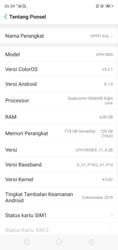 oppo a3s ram 6/128