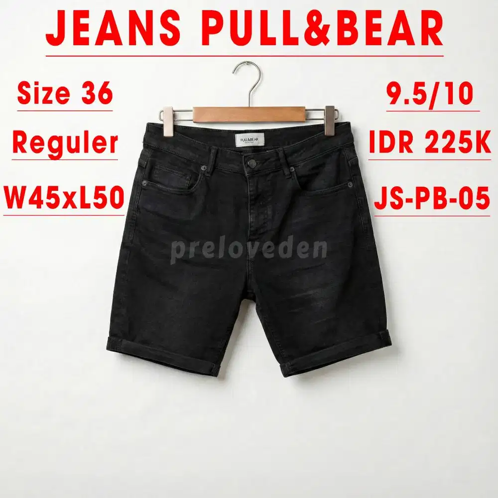 (Preloved) Jeans Pull & Bear Pendek Celana Size 36 Hitam Reguler Fit