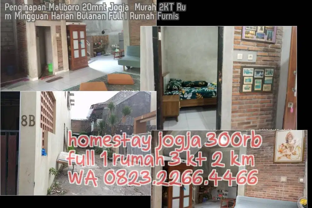 Penginapan Maliboro 20mnt Jogja  Murah 2KT Rum Mingguan Harian Bulanan