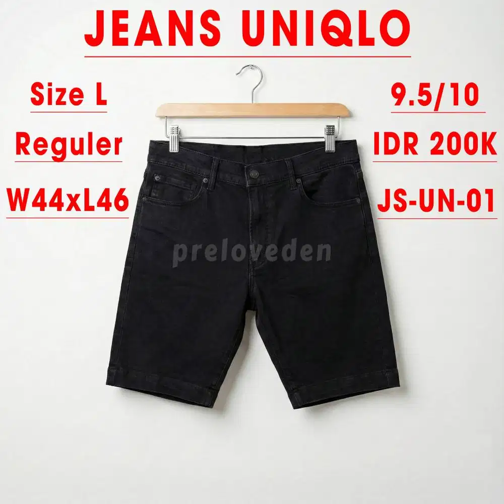 (Preloved) Celana Jeans Pendek Denim Uniqlo Size L Hitam Reguler Fit