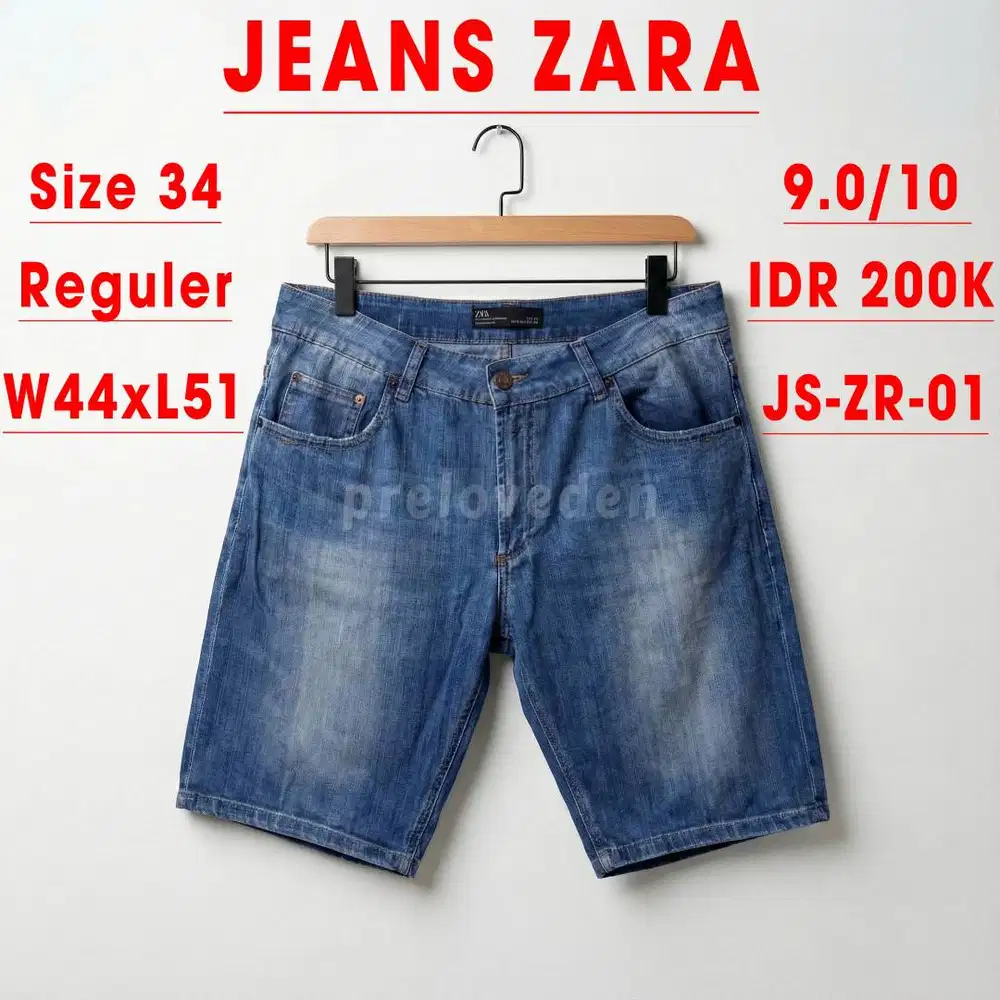 (Preloved) Celana Jeans Pendek Denim Zara Size 34 Biru Reguler Fit
