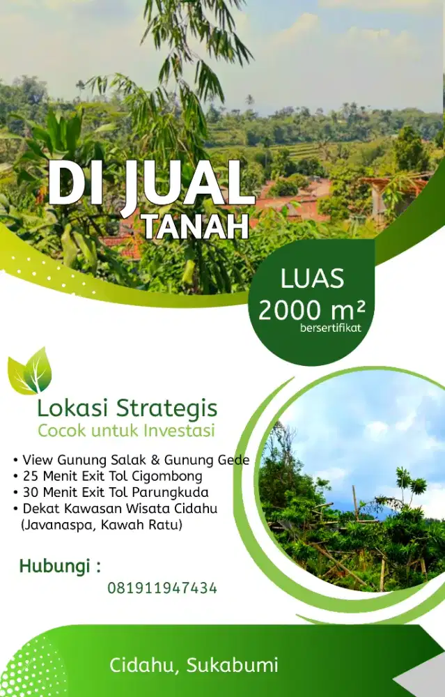 Tanah 2.000 m² untuk Usaha, view pegunungan, Pinggir jalan