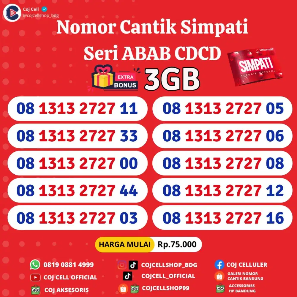 Nomor cabtik Telkomsel seri abab cdcd