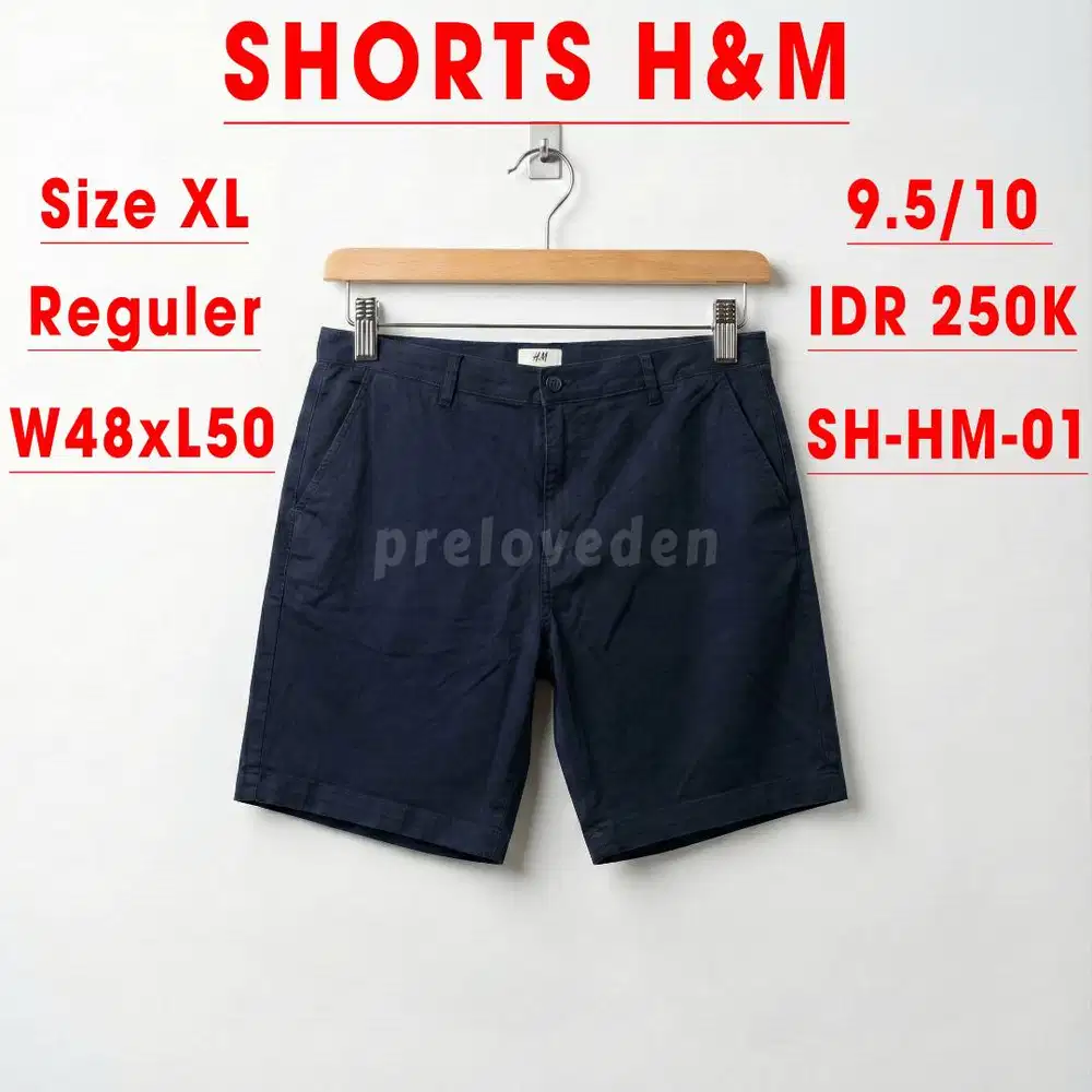 (Preloved) Celana Pendek Chino H&M Size 36 XL Biru Navy Reguler Fit