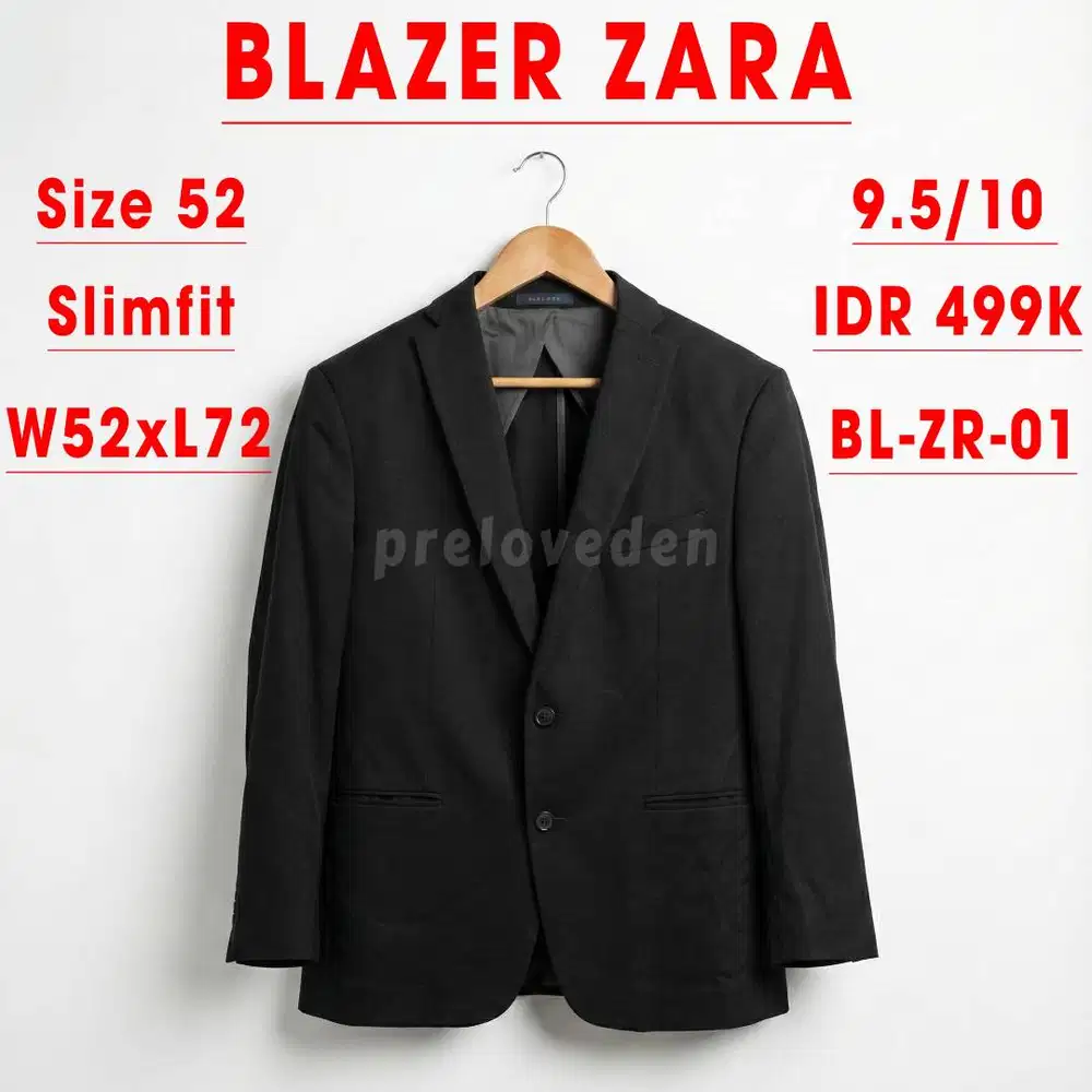 (Preloved) Blazer Jas Zara Atasan Formal Pria Size 52 Slimfit Hitam