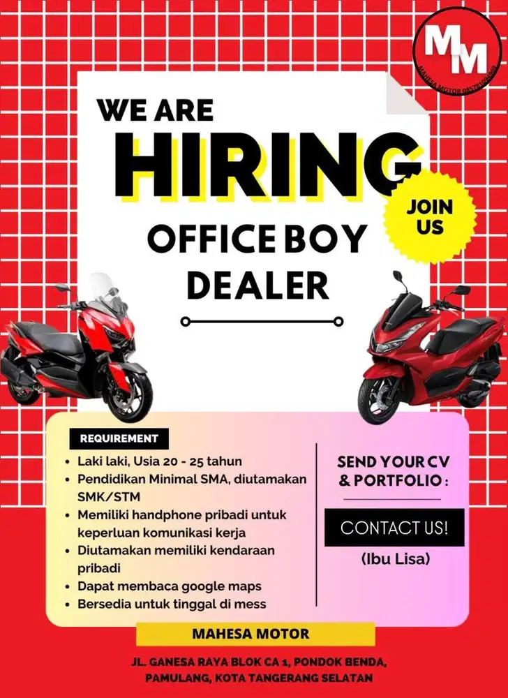 LOWONGAN KERJA OFFICE BOY DEALER MOTOR