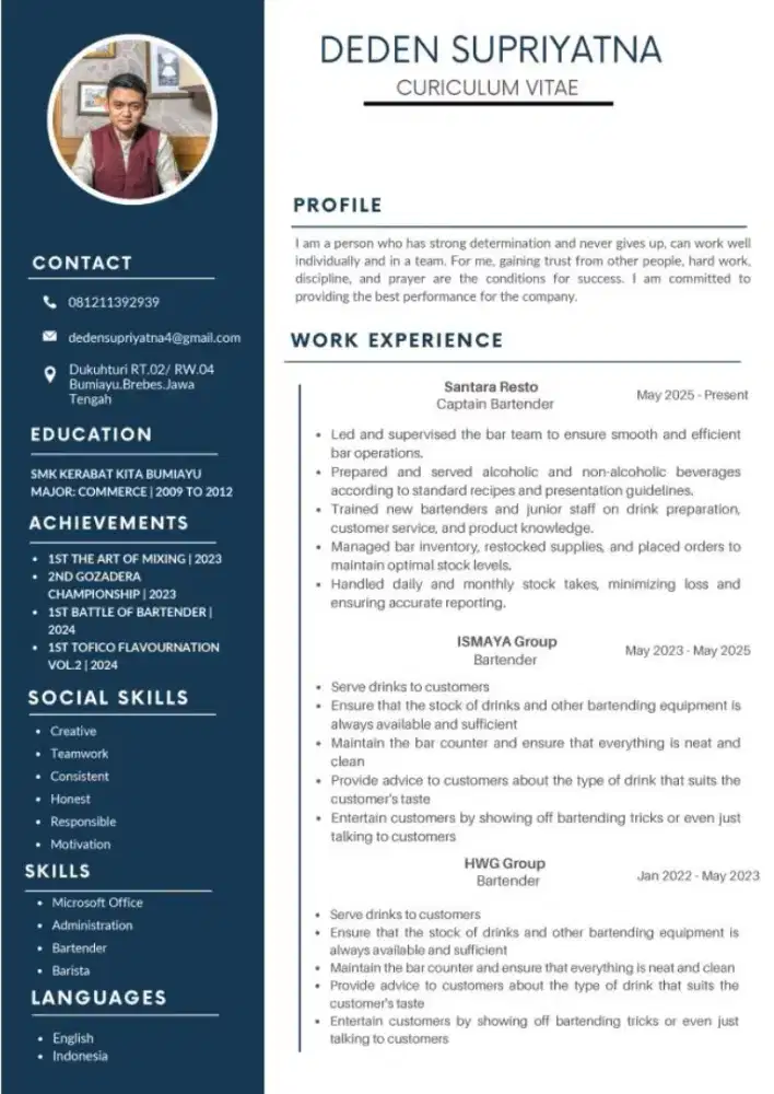 Head Bartender / Bartender / Barista