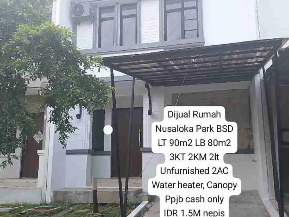 Dijual Rumah Nusaloka Park BSD 3KT Unfurnished Cash Only 1.5M nepis