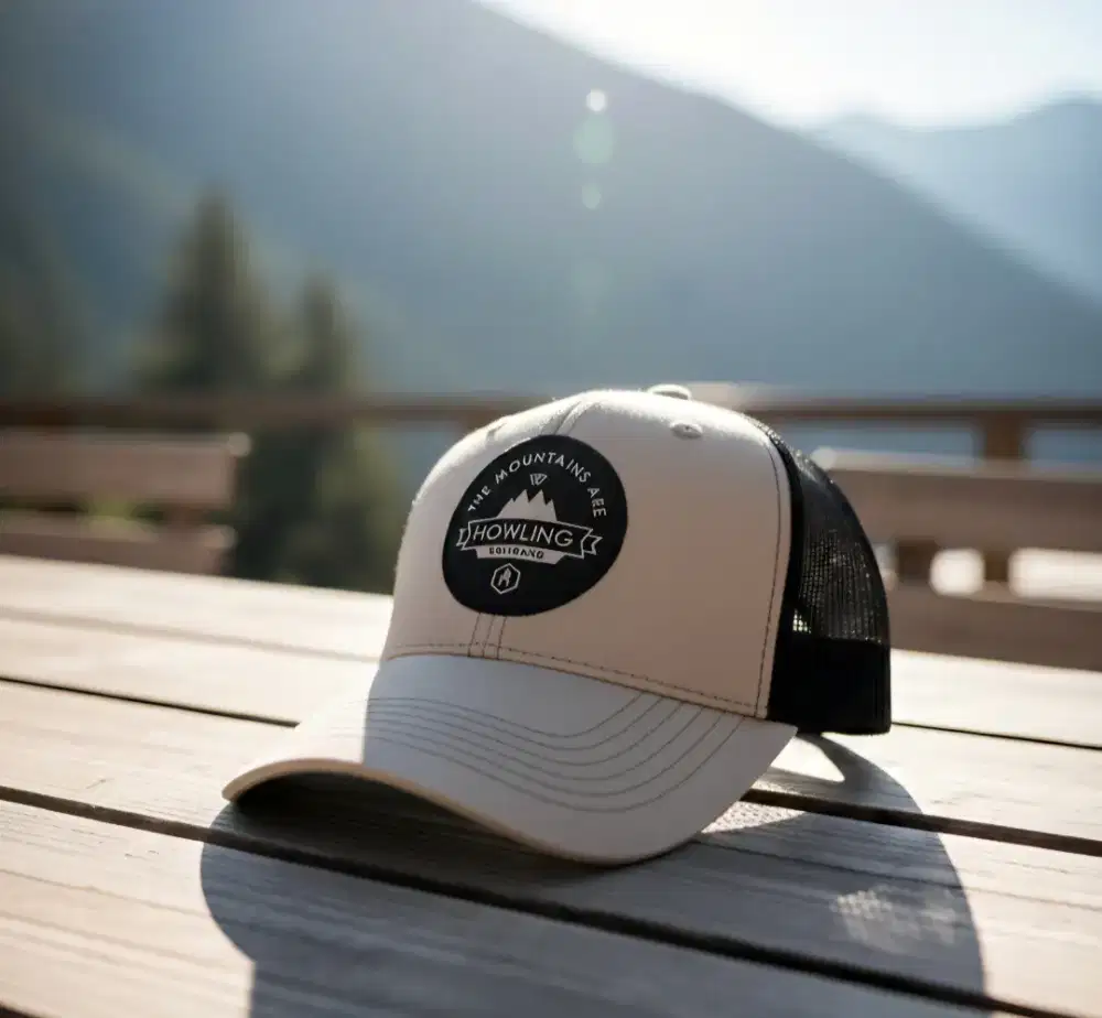 Topi Trucker Logo Gunung Original Second Warna Cream Hitam