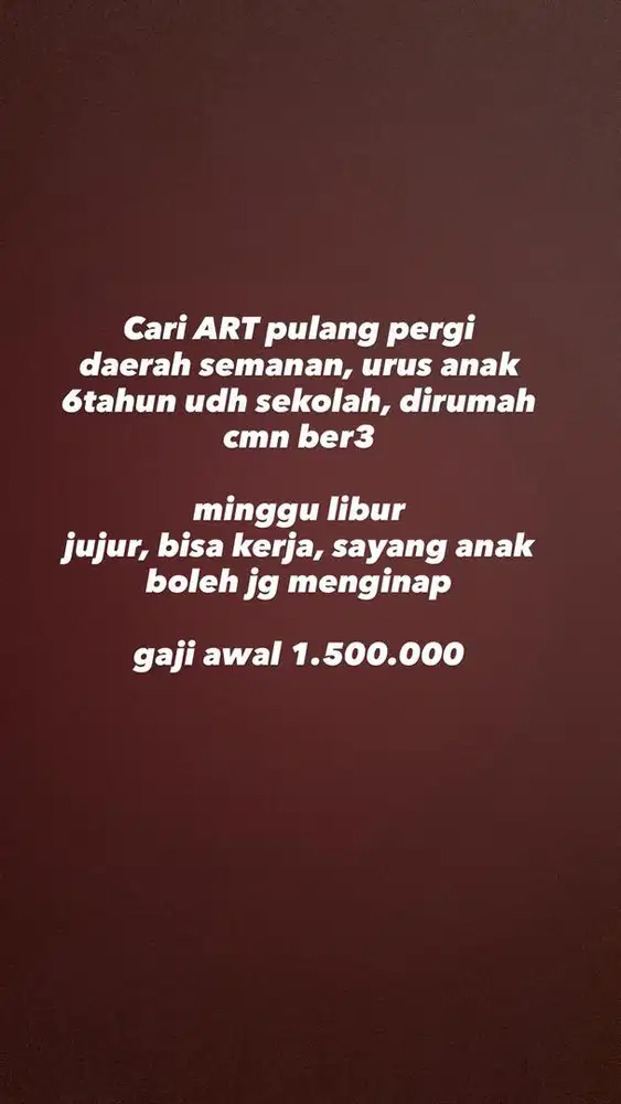 Cari Jaga ART dan beres2 anak