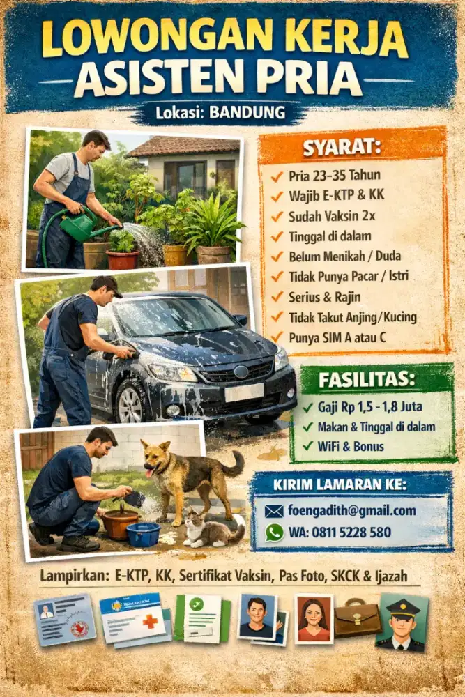 Dibutuhkan Asisten Pria Yg Serius Kerja