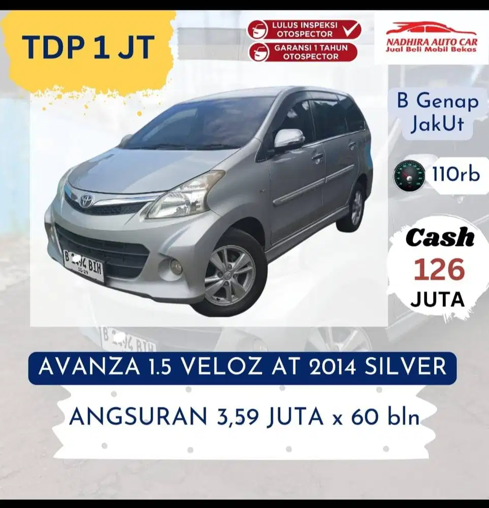 Promo DP 1 Juta Avanza Veloz 1.5 AT 2014 Silver