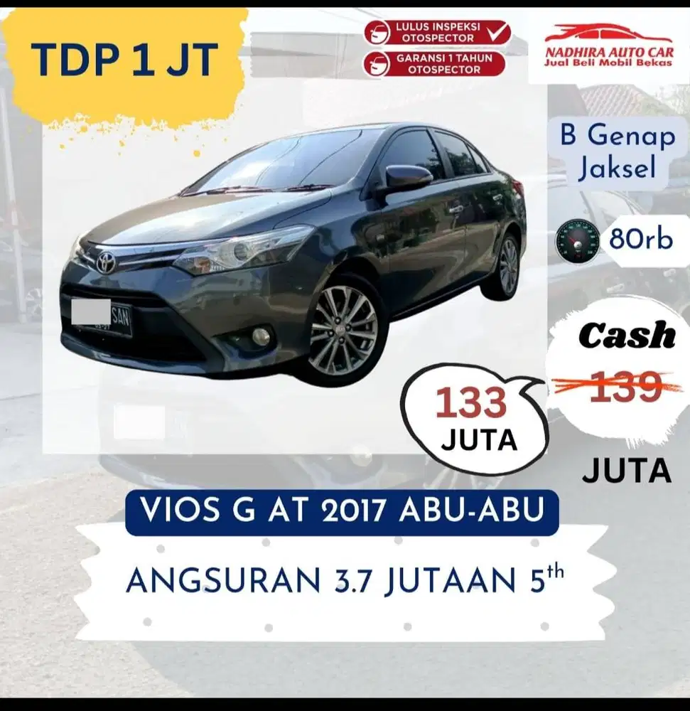 Promo TDP 1 Juta Vios G AT 2017 Abu-abu
