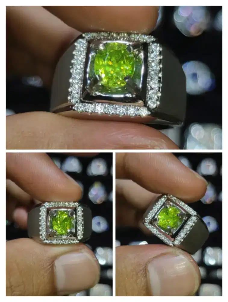 Natural Green Sphene Srilangka HQ Ring Perak