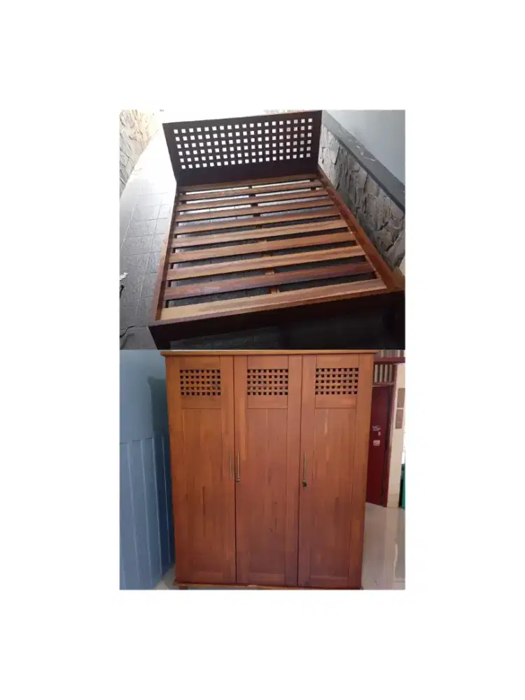 Lemari Kayu dan Dipan Kayu 1Paket