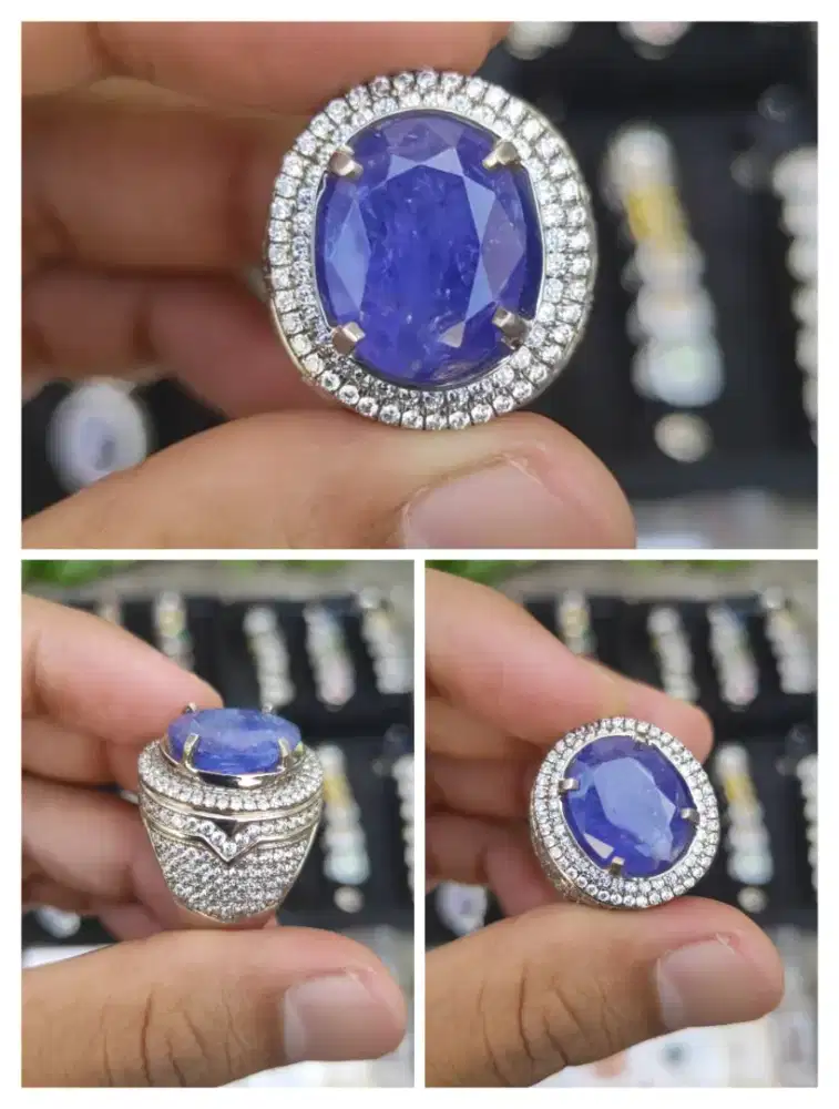 Batu Natural Tanzanite 11crat up Ring Perak Microsetting