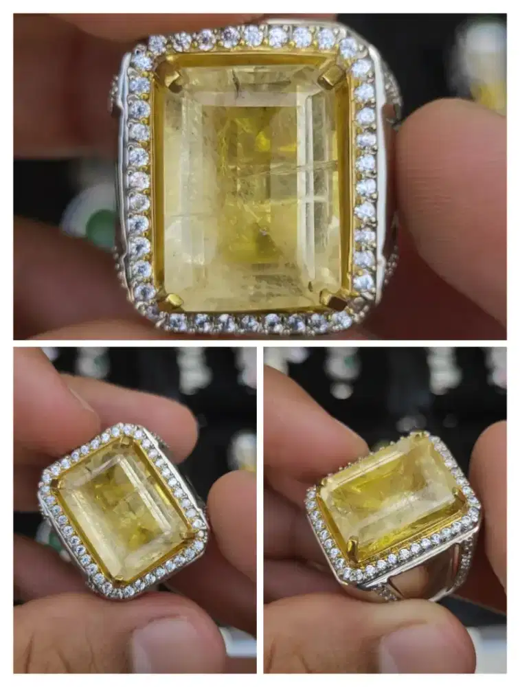 Batu Natural Heliodor Beryl Big Table dan Size Ring Perak