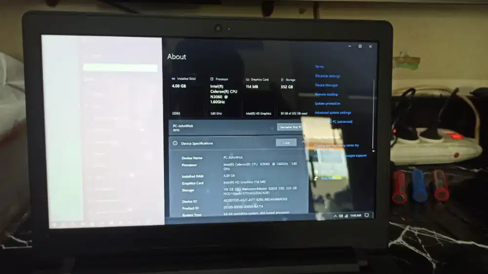 Lenovo Ideapad 110 Ssd 128gb + HDD 232gb RAM 4gb