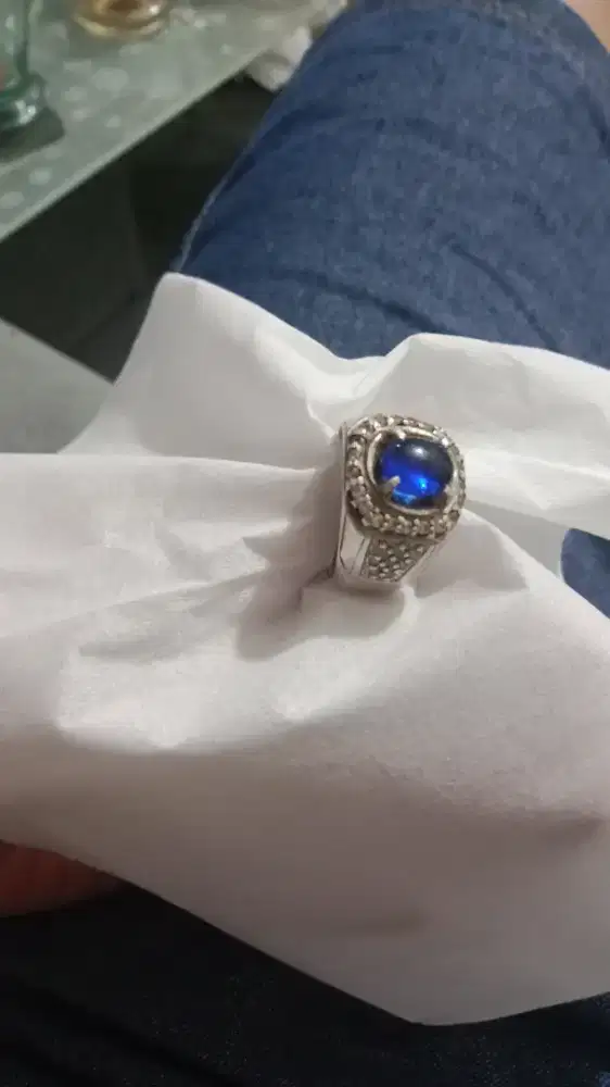 Cincin perak batu blue safir