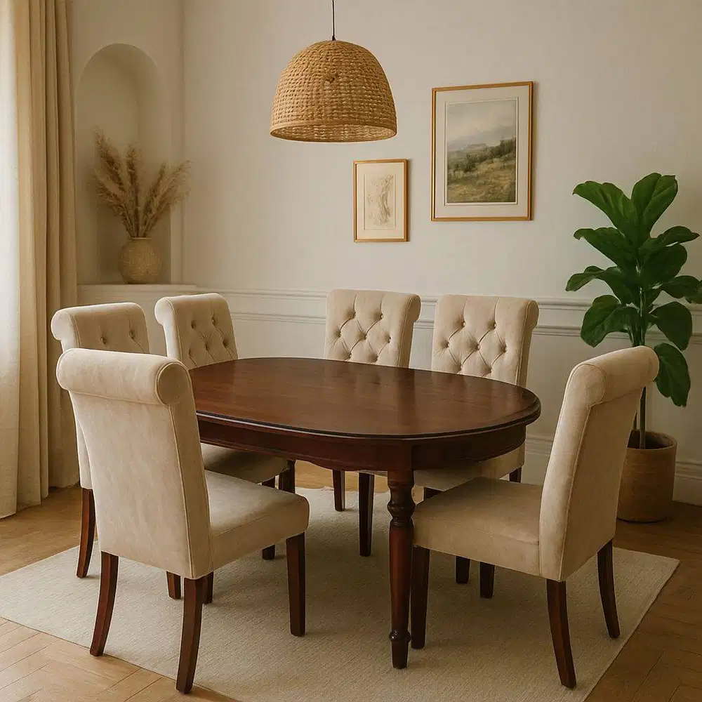 Set Meja Makan Minimalis Kayu Mahoni + 6 Kursi