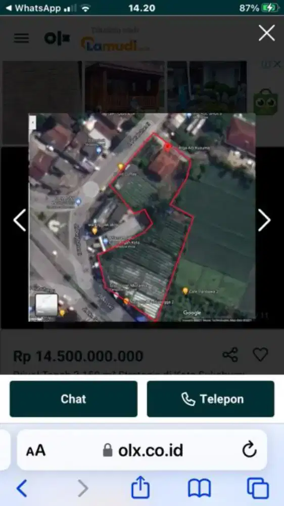 DiJual 3150M² SHM tanah di pinggir Jalan Sukabumi Kota