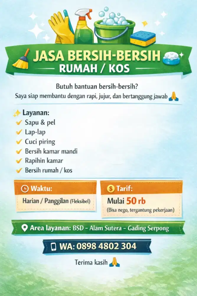 Jasa Bersih Rumah/Kos