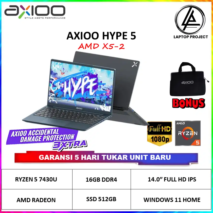 AXIOO HYPE 5 X5 AMD RYZEN 5 7430 16GB 256GB W11 14 FHD IPS