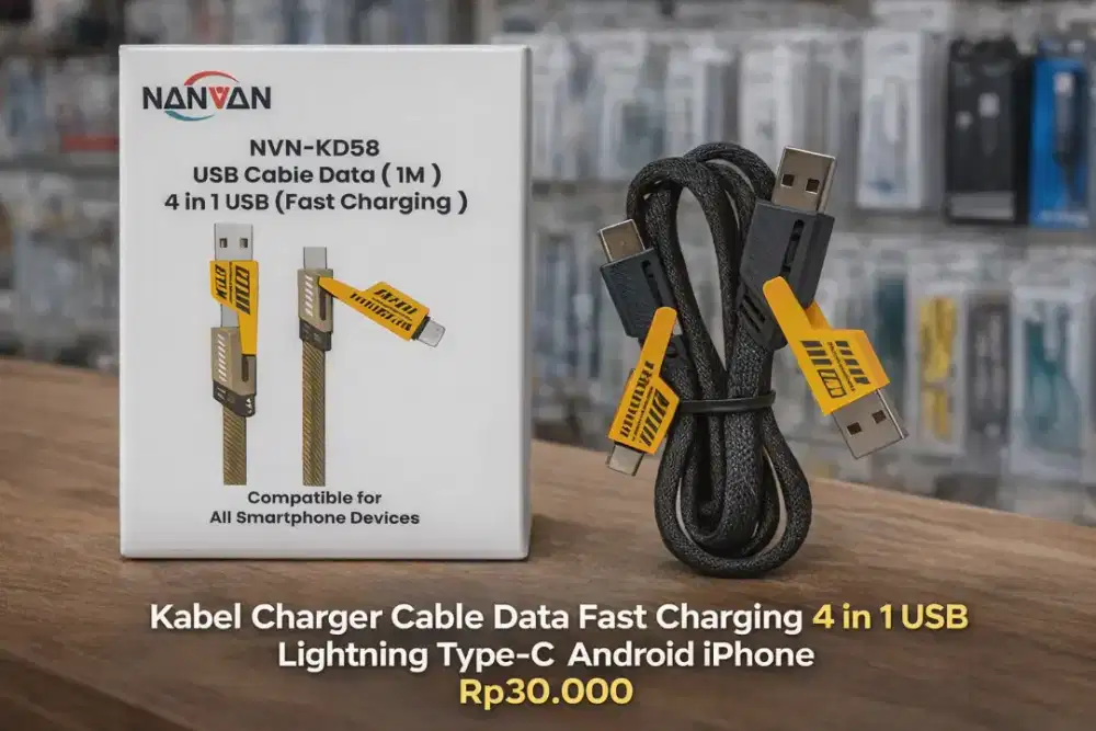 Kabel Data Charger Fast 4 in 1 USB Lightning Type C iPhone Android