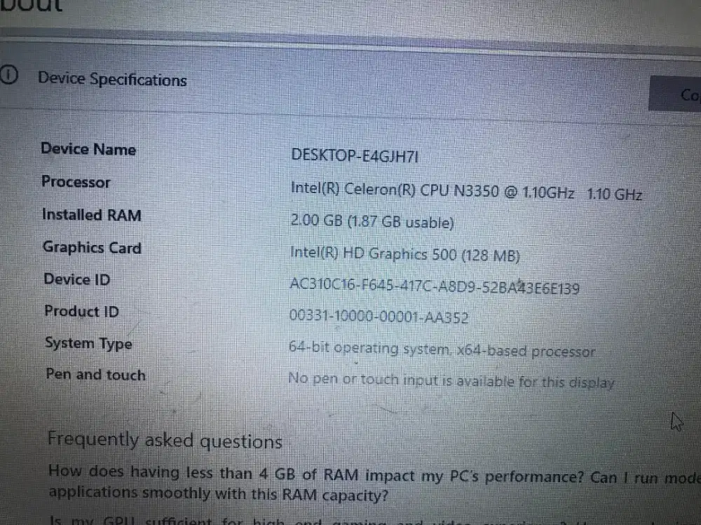 Laptop bekas, intel celeron(R), RAM 2GB