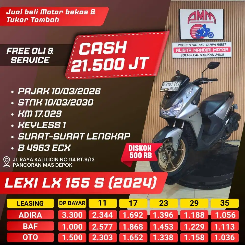 LEXI LX 155 S 2024 PAJAK HIDUP DP 1 JUTA CC 0% KREDIVO TOKPED INDODANA