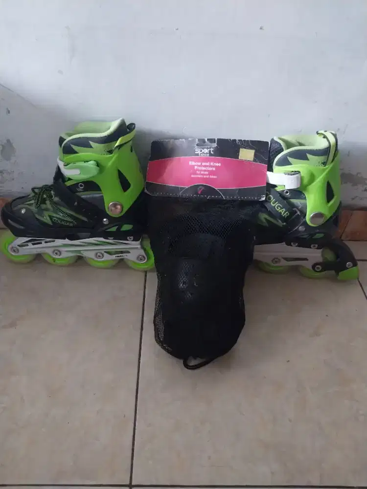 Sepatu roda merk cougar dan pelondung kaki tangan