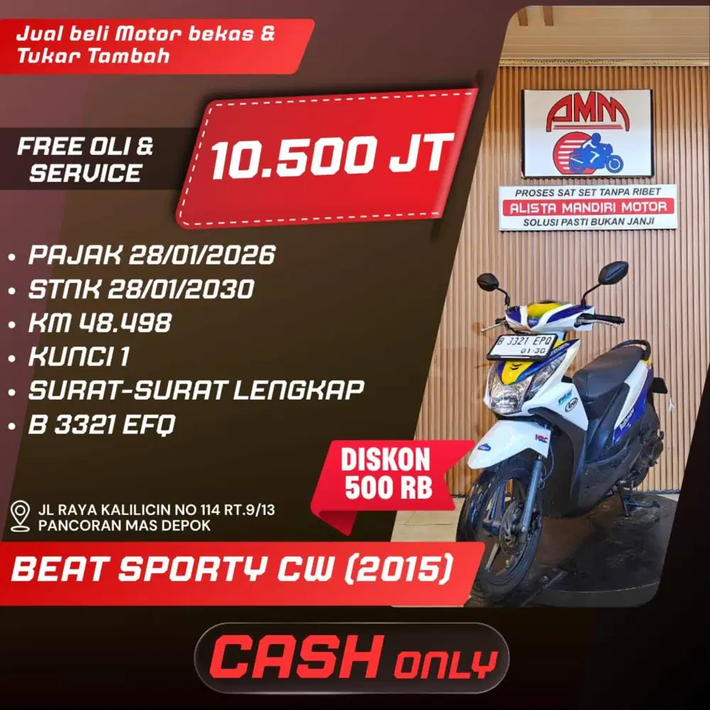 BEAT SPORTY CW 2015 PAJAK HIDUP  CC 0% KREDIVO TOKPED SPAYLATER GOPAY