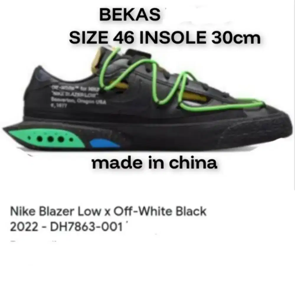 SIZE 46 NIKE BLAZER OFFWHITE LOW BLACK ELECTRO GREEN