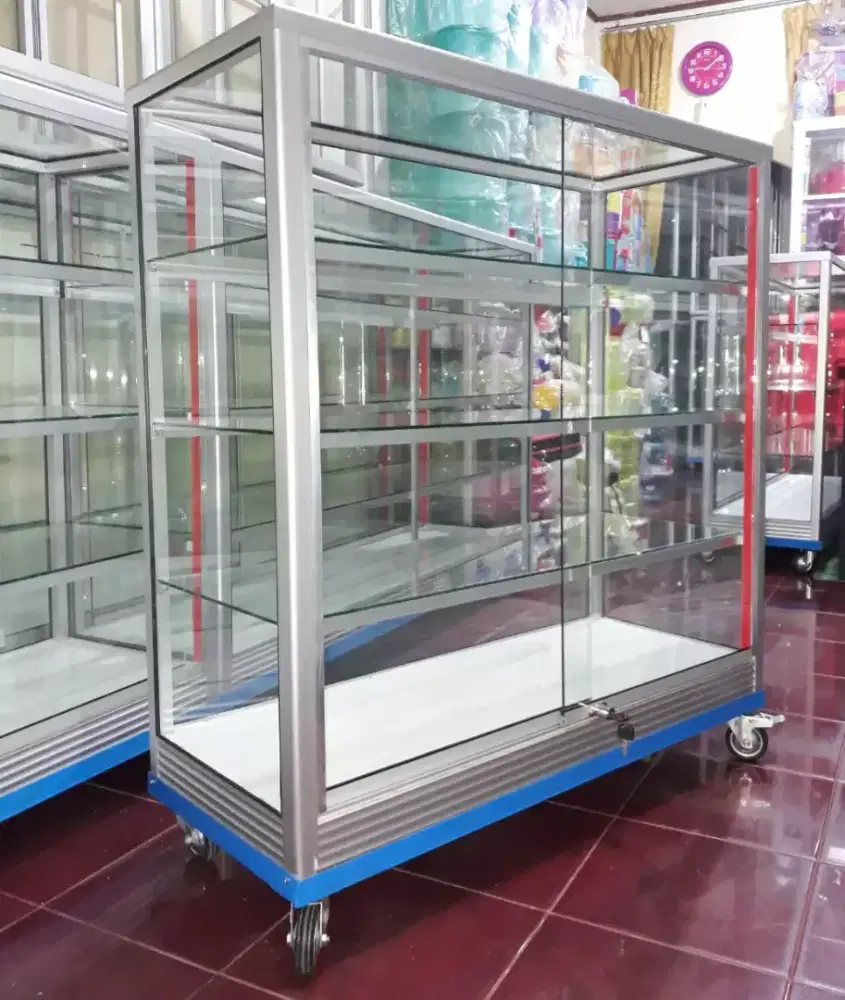Etalase Panjang 1 Meter x 1 Meter Pake RODA BESAR & Kunci
