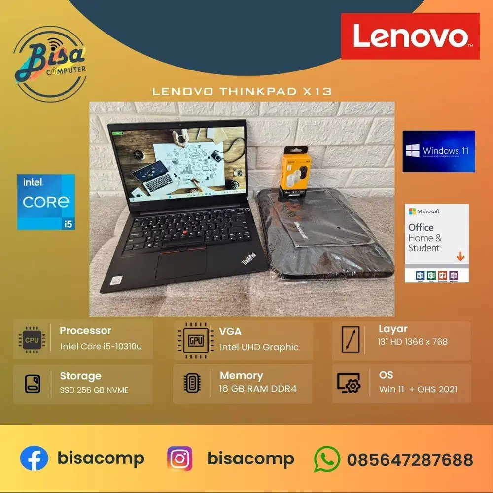 Lenovo Thinkpad X13 Gen1 Core i5-10310u ssd 256gb ram 16gb