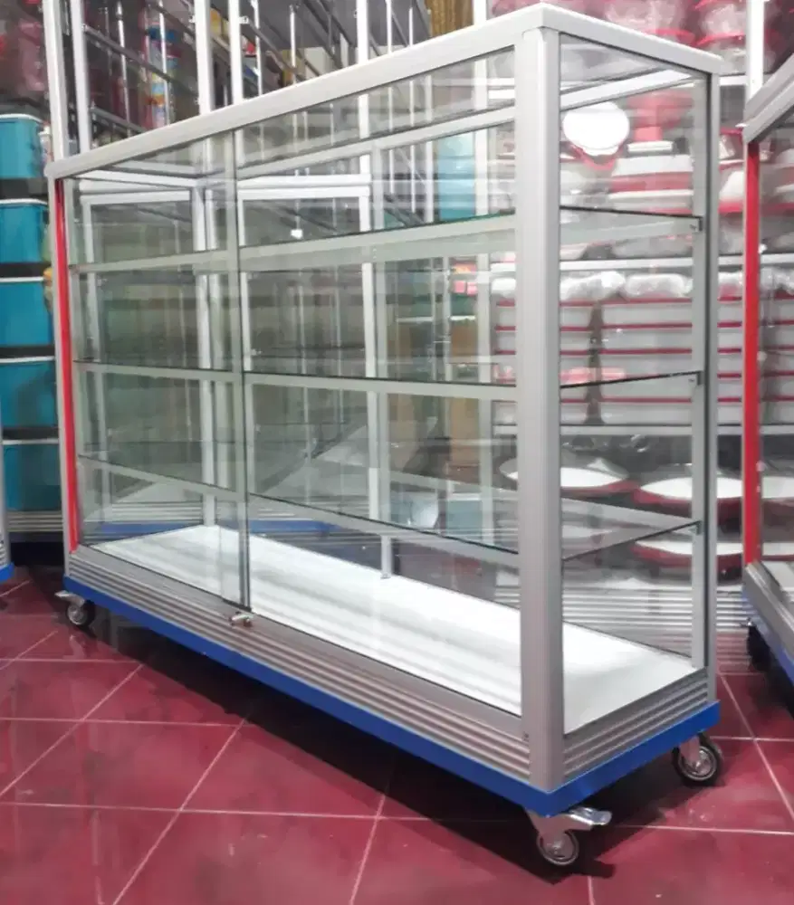 ETALASE KACA 1,5Mx1M || PAKAI RODA & KUNCI
