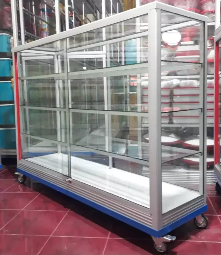 Etalase Kaca Ready Stock Ukuran 1,5M Buat Usaha || Pakai Roda & Kunci