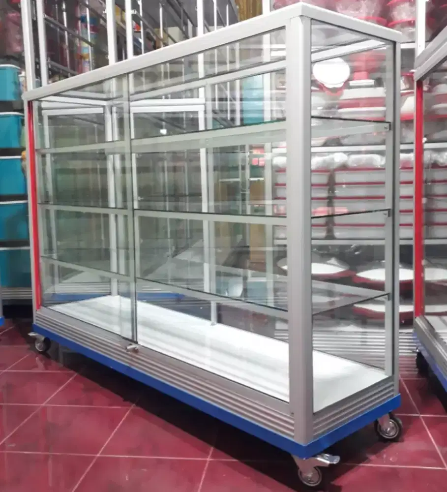 ETALASE KACA PANJANG 1,5M SIAP KIRIM || PAKAI RODA & KUNCI