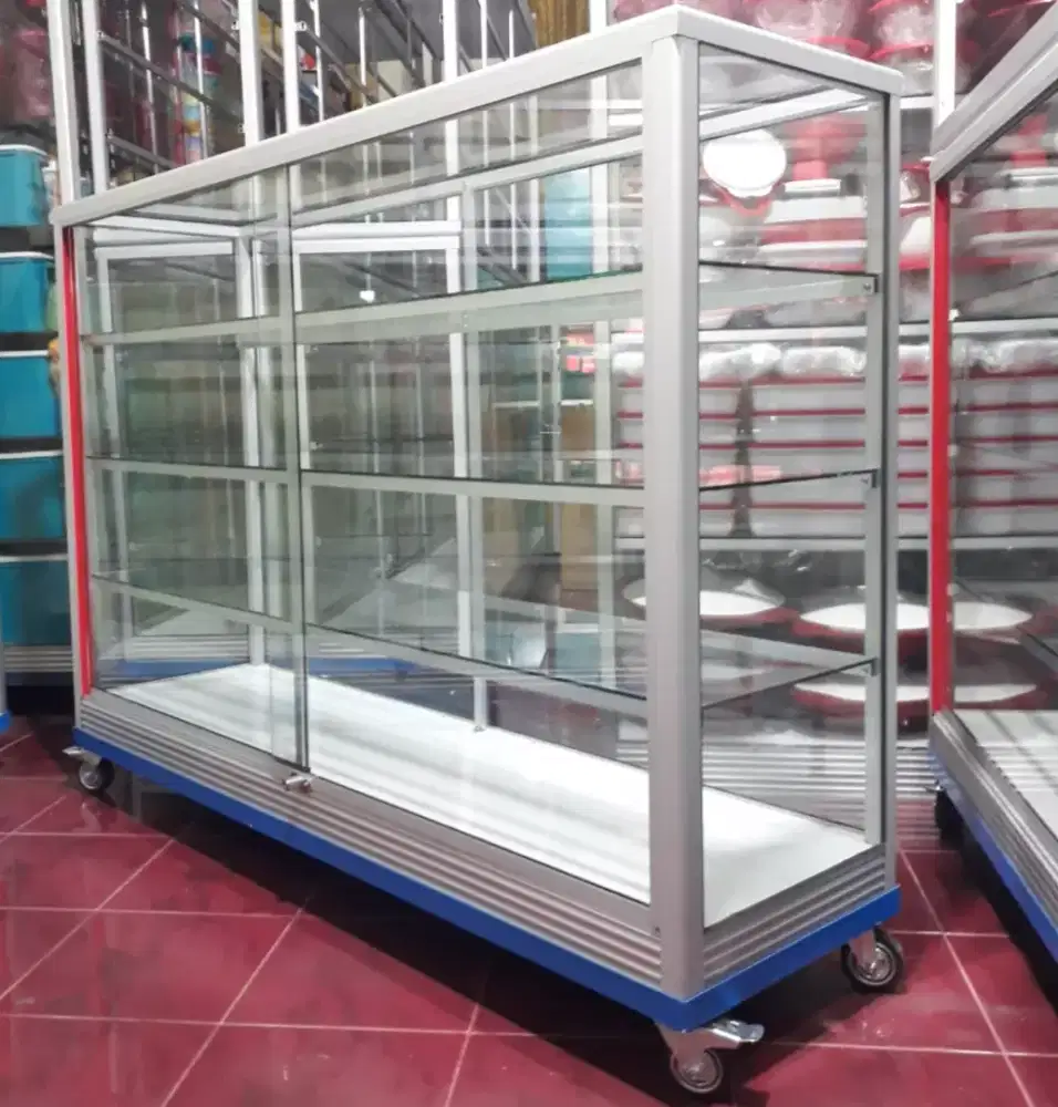 Etalase Kaca Panjang 1,5M Buat Usaha || Pakai Roda & Kunci