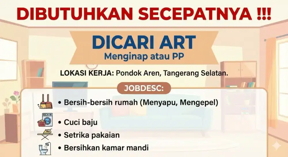 Dicari ART Menginap/PP