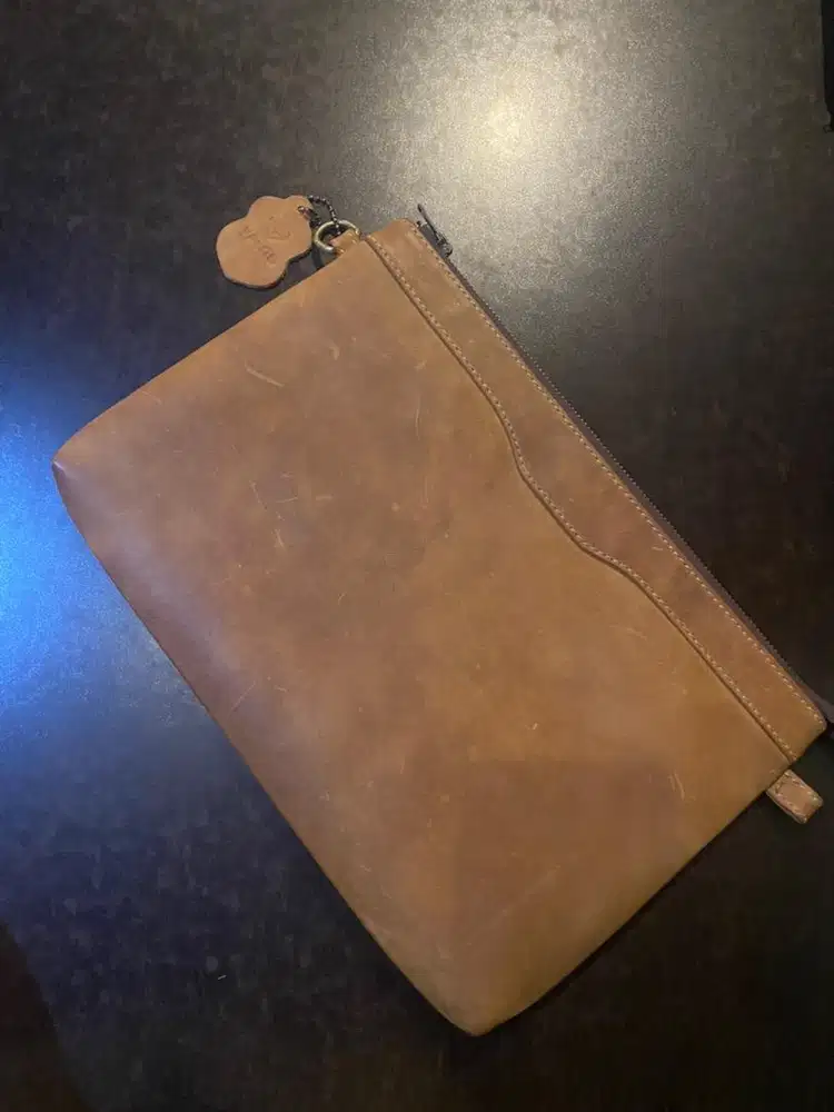 Pouch Dompet Hand Bag Kulit Sapi ASLI untuk Ipad Tablet